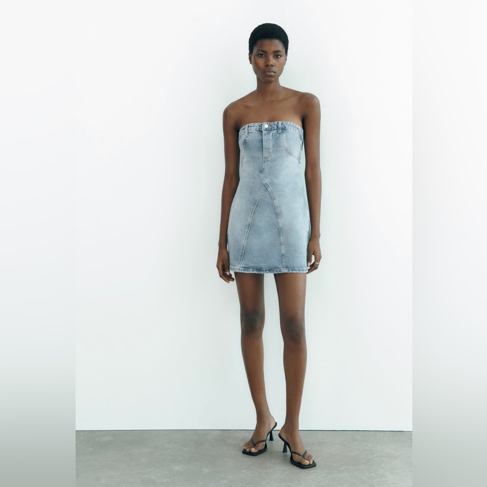 Strapless mini denim dress
